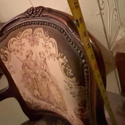 antique French provincial tapestry victorian parlor chair solid wood