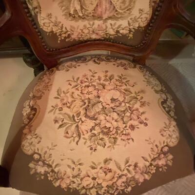 antique French provincial tapestry victorian parlor chair solid wood