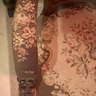 antique French provincial tapestry victorian parlor chair solid wood