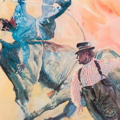 Lot 78  Listed Western Artist Donald PUTT Putman Lithograph Bucking Bull Rodeo Clown 