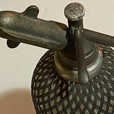 Vintage Seltzer Bottle Glass Wire Mesh Barware