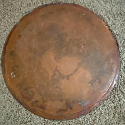 Vintage Solid Copper etched table top~Middle East~ 27" w/ folding tray legs1900s