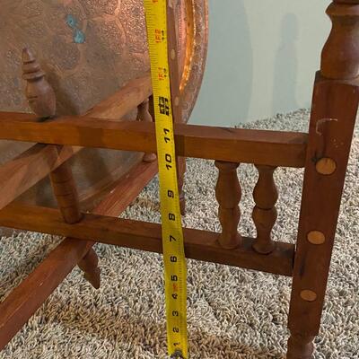 Vintage Solid Copper etched table top~Middle East~ 27" w/ folding tray legs1900s