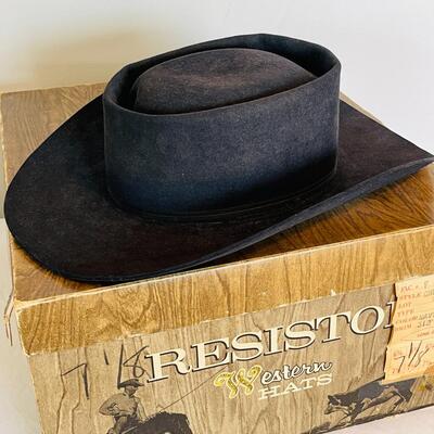Lot 100  Vintage Navy Resistol Western Cowboy Hat style Chute Factory #F05902 