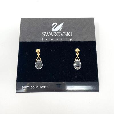 SWAROVSKI 14KT GOLD AND CLEAR BEAD EARRINGS