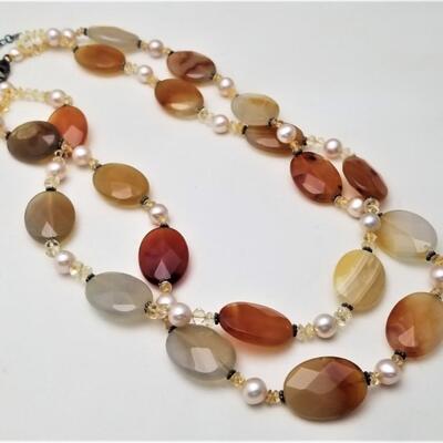 Lot #20  Polished Gemstone Double Strand Necklace - Sterling Clasp