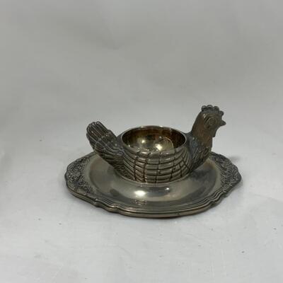 -102- VINTAGE | Silver Plate Chicken | Egg Cup 