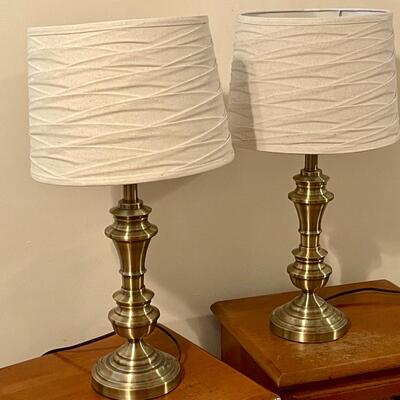 Lot 133  Contemporary Brushed Metal Table Lamps Tucked Linen Shades