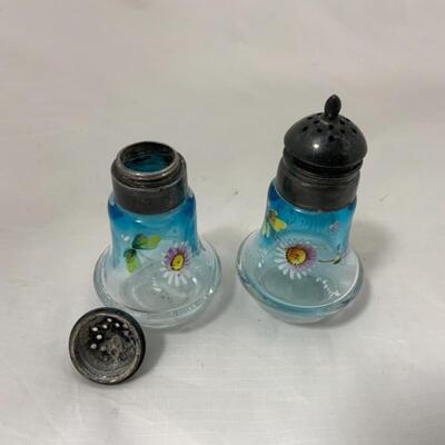 -109- ANTIQUE | Hand Painted | OmbrÃ© | Salt and Pepper Shakers | Blue to Clear