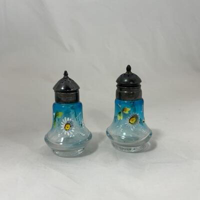 -109- ANTIQUE | Hand Painted | OmbrÃ© | Salt and Pepper Shakers | Blue to Clear