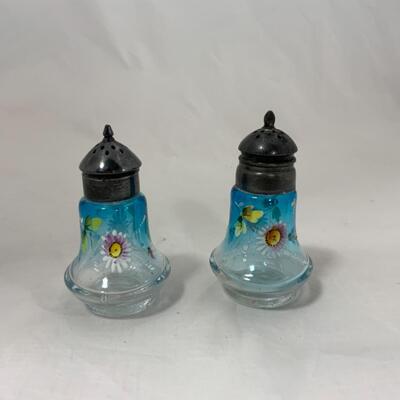 -109- ANTIQUE | Hand Painted | OmbrÃ© | Salt and Pepper Shakers | Blue to Clear