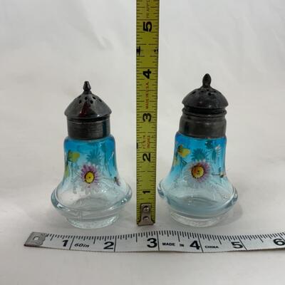 -109- ANTIQUE | Hand Painted | OmbrÃ© | Salt and Pepper Shakers | Blue to Clear