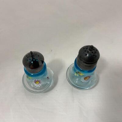-109- ANTIQUE | Hand Painted | OmbrÃ© | Salt and Pepper Shakers | Blue to Clear