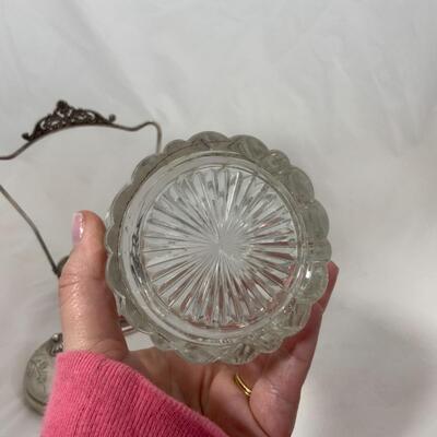 -114- ANTIQUE | Pickle Castor | Lead Crystal Insert | Monarch | Biscuit