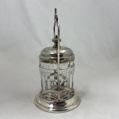 -114- ANTIQUE | Pickle Castor | Lead Crystal Insert | Monarch | Biscuit