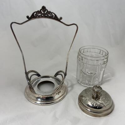-114- ANTIQUE | Pickle Castor | Lead Crystal Insert | Monarch | Biscuit