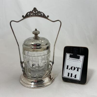 -114- ANTIQUE | Pickle Castor | Lead Crystal Insert | Monarch | Biscuit