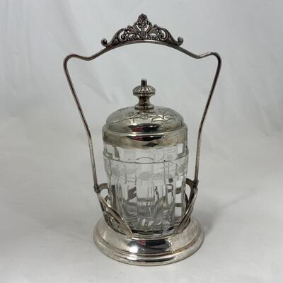 -114- ANTIQUE | Pickle Castor | Lead Crystal Insert | Monarch | Biscuit