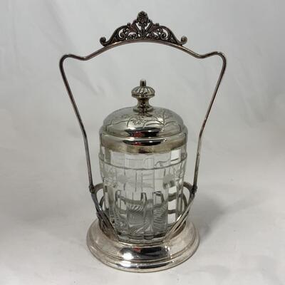 -114- ANTIQUE | Pickle Castor | Lead Crystal Insert | Monarch | Biscuit