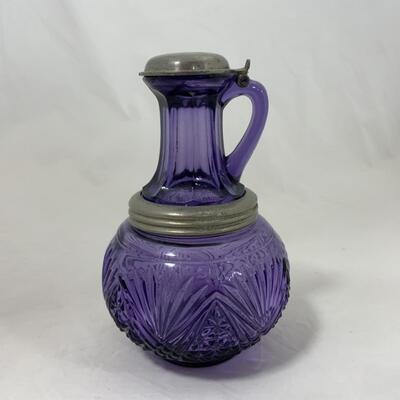 -115- ANTIQUE | Amethyst | Ring-Neck | Fenn Royal | Pressed Glass | Oil Bottle