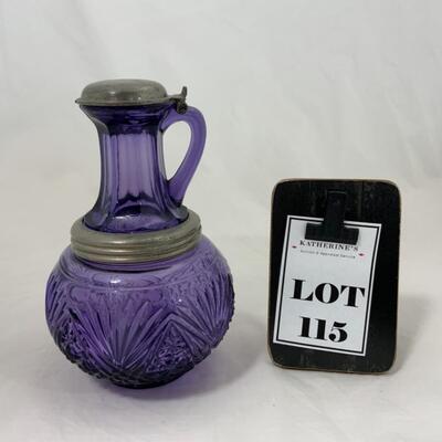 -115- ANTIQUE | Amethyst | Ring-Neck | Fenn Royal | Pressed Glass | Oil Bottle