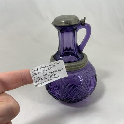 -115- ANTIQUE | Amethyst | Ring-Neck | Fenn Royal | Pressed Glass | Oil Bottle
