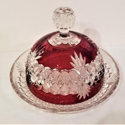 Lot #26  Vintage Flashed Ruby Glass Domed Butter Dish