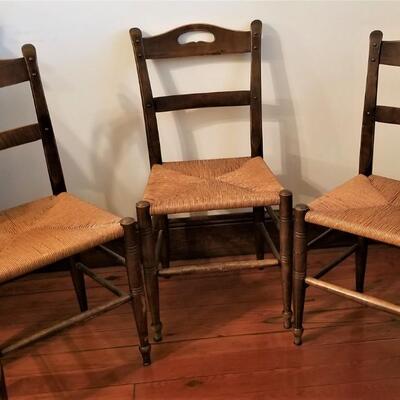 Lot #27  Group of Three matching Rush-bottomed Side Chairs