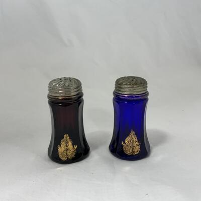 -119- ANTIQUE | Concave Salt & Pepper | Cobalt | Amethyst | Mis-Matched Set