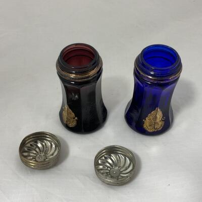 -119- ANTIQUE | Concave Salt & Pepper | Cobalt | Amethyst | Mis-Matched Set