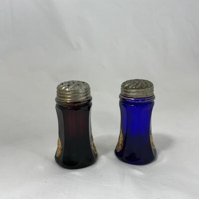 -119- ANTIQUE | Concave Salt & Pepper | Cobalt | Amethyst | Mis-Matched Set