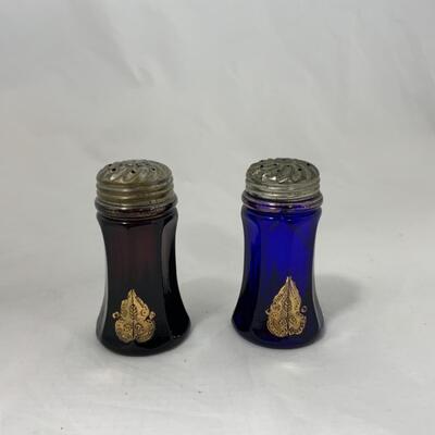 -119- ANTIQUE | Concave Salt & Pepper | Cobalt | Amethyst | Mis-Matched Set