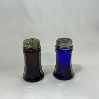 -119- ANTIQUE | Concave Salt & Pepper | Cobalt | Amethyst | Mis-Matched Set