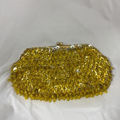 -121- VINTAGE | Beaded Yellow Evening Bag | Satin Lined