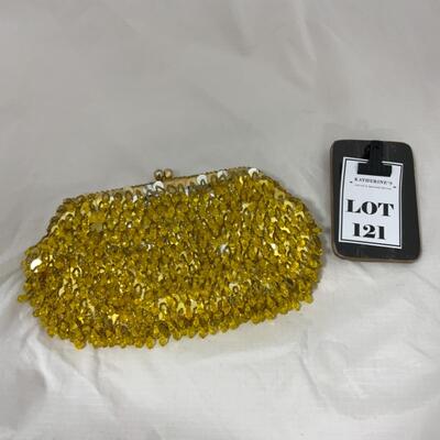 -121- VINTAGE | Beaded Yellow Evening Bag | Satin Lined