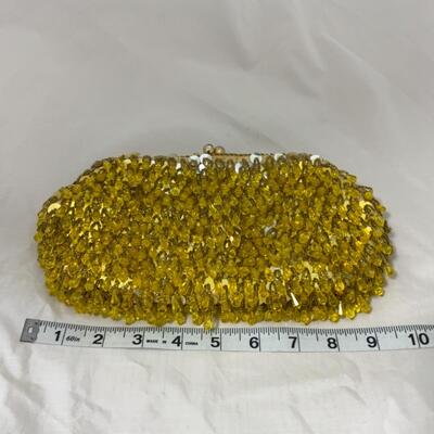 -121- VINTAGE | Beaded Yellow Evening Bag | Satin Lined