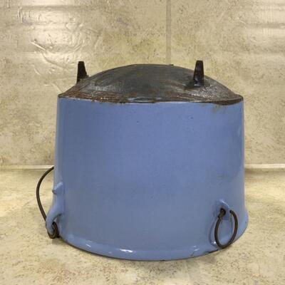 -137- Cast Iron | Porcelain | Wood Handled Pot | Footed