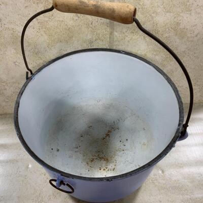 -137- Cast Iron | Porcelain | Wood Handled Pot | Footed