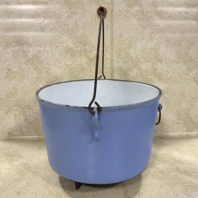 -137- Cast Iron | Porcelain | Wood Handled Pot | Footed