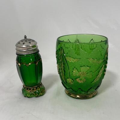 -148- ANTIQUE | Emerald | Salt and Pepper | Spooner | Issues