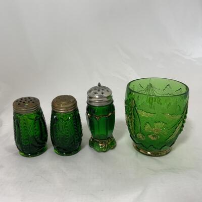 -148- ANTIQUE | Emerald | Salt and Pepper | Spooner | Issues