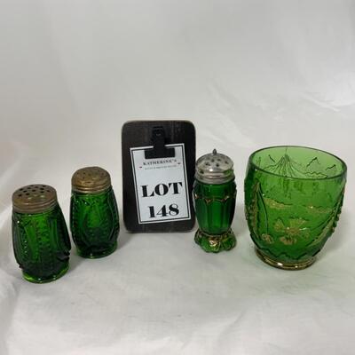 -148- ANTIQUE | Emerald | Salt and Pepper | Spooner | Issues
