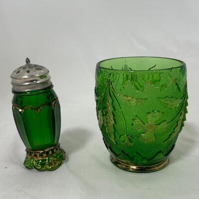 -148- ANTIQUE | Emerald | Salt and Pepper | Spooner | Issues