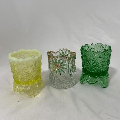 -149- VINTAGE | Toothpick Holders | Green | Floral | Yellow