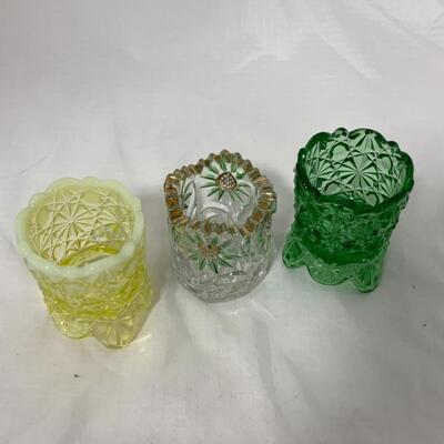 -149- VINTAGE | Toothpick Holders | Green | Floral | Yellow
