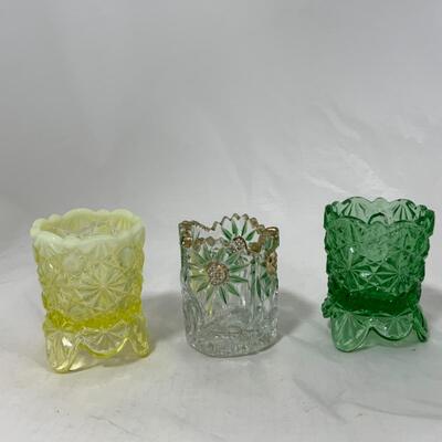 -149- VINTAGE | Toothpick Holders | Green | Floral | Yellow