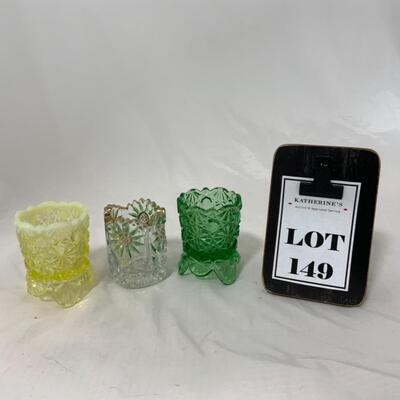 -149- VINTAGE | Toothpick Holders | Green | Floral | Yellow