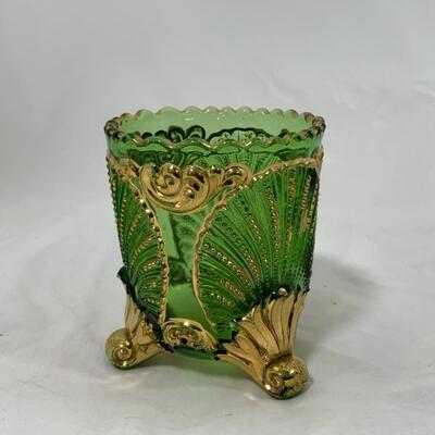 -150- ANTIQUE | Emerald and Gold | Footed Spooner
