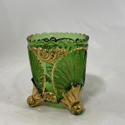-150- ANTIQUE | Emerald and Gold | Footed Spooner