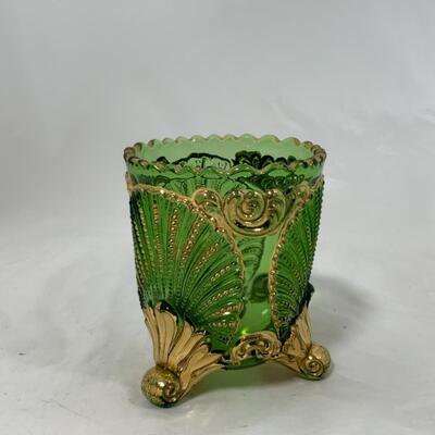 -150- ANTIQUE | Emerald and Gold | Footed Spooner